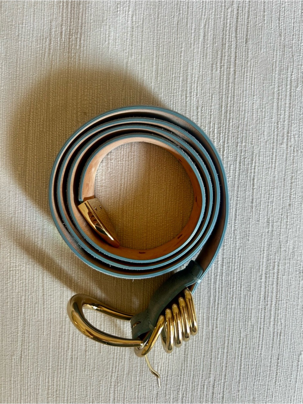 DÉHANCHE EUC Hollyhock Blue Suede Leather Belt 24K Gold Multi-Ring Buckle - Picture 2 of 8